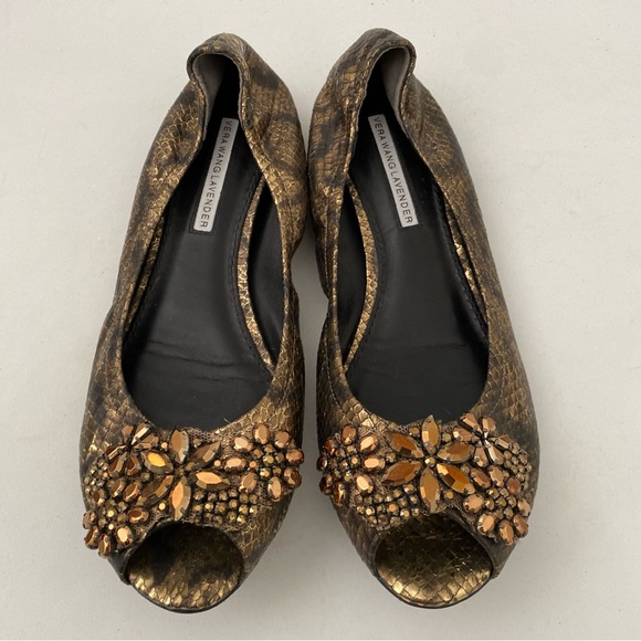 Vera Wang Lavender Animal Print Embellished Ballet Flat Shoes 8.5 M Peep Toe - Picture 2 of 16